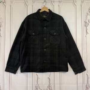 Maison Article Quilted Button Shirt Jacket Gray/ Black Sz Large Pockets